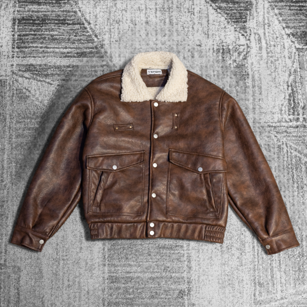 LEATHER JACKET WITH FUR COLLAR